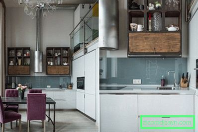 Fartuch ze szkła w kuchni wnętrza w stylu loft